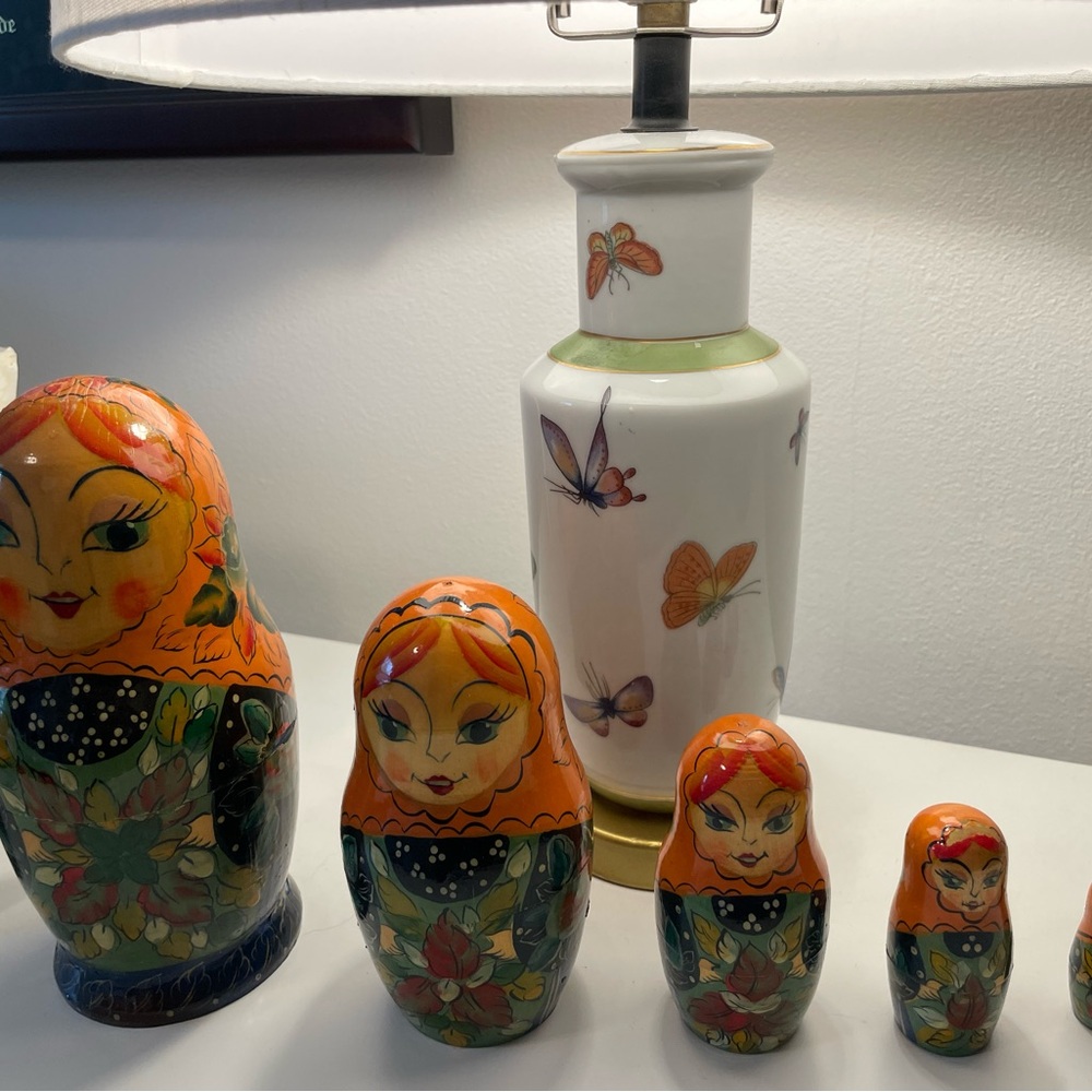 Hand-Painted Russian Nesting Dolls - Orange and Green